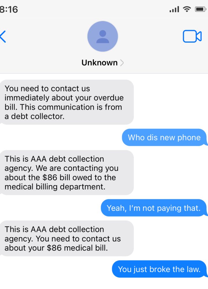 Debt Collector Text Message